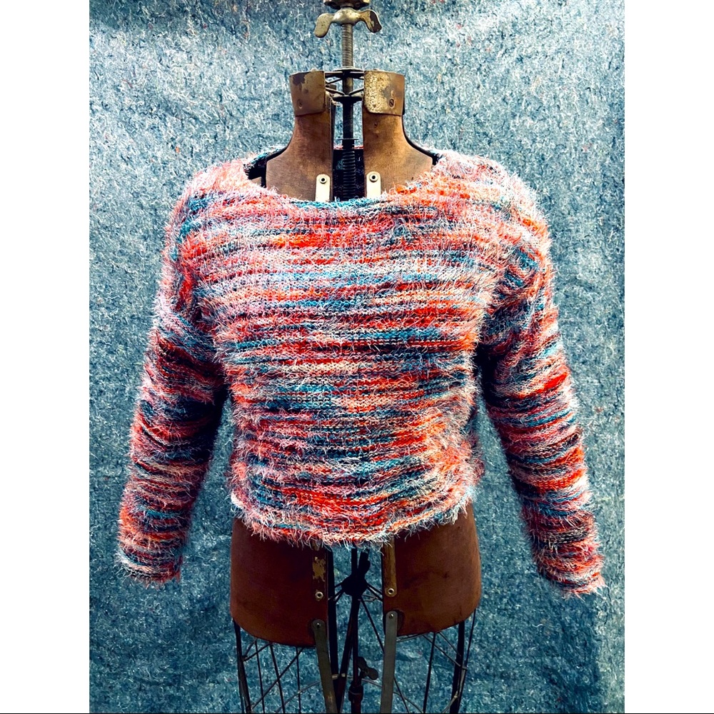 Wild Fable Cropped Striped Fuzzy Sweater